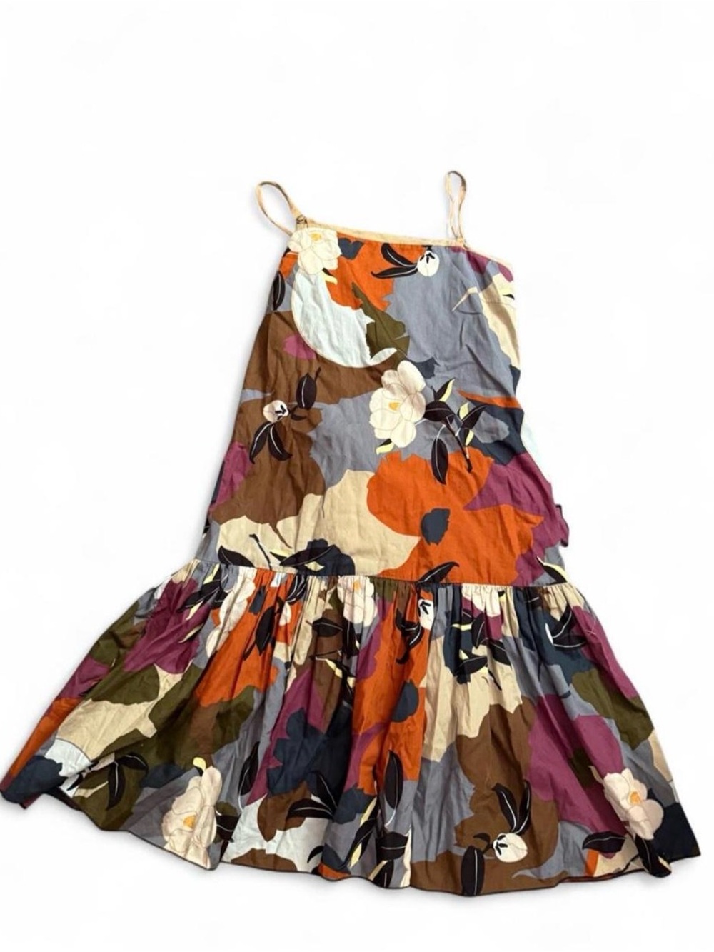 Sportmax Floral Spaghetti-Strap Tiered Mini Dress - Orange, Purple, Brown, Cream